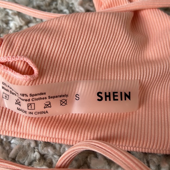 Shein Salmon/Peachey Pink 2 Piece Ribbed Bikini Set Sz S - Picture 8 of 8